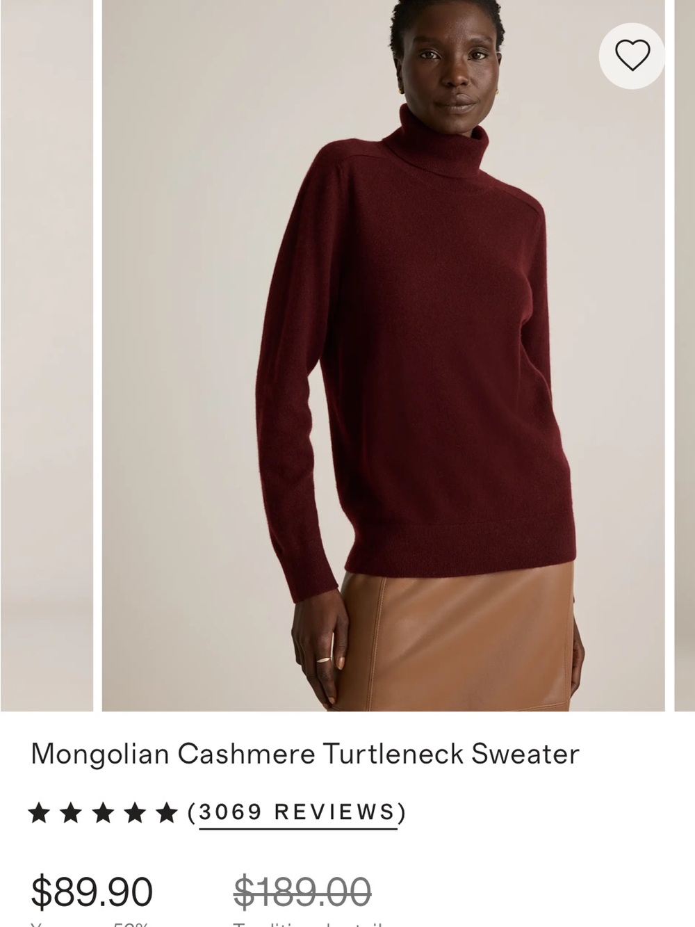 Quince Burgundy Cashmere Turtleneck Sweater